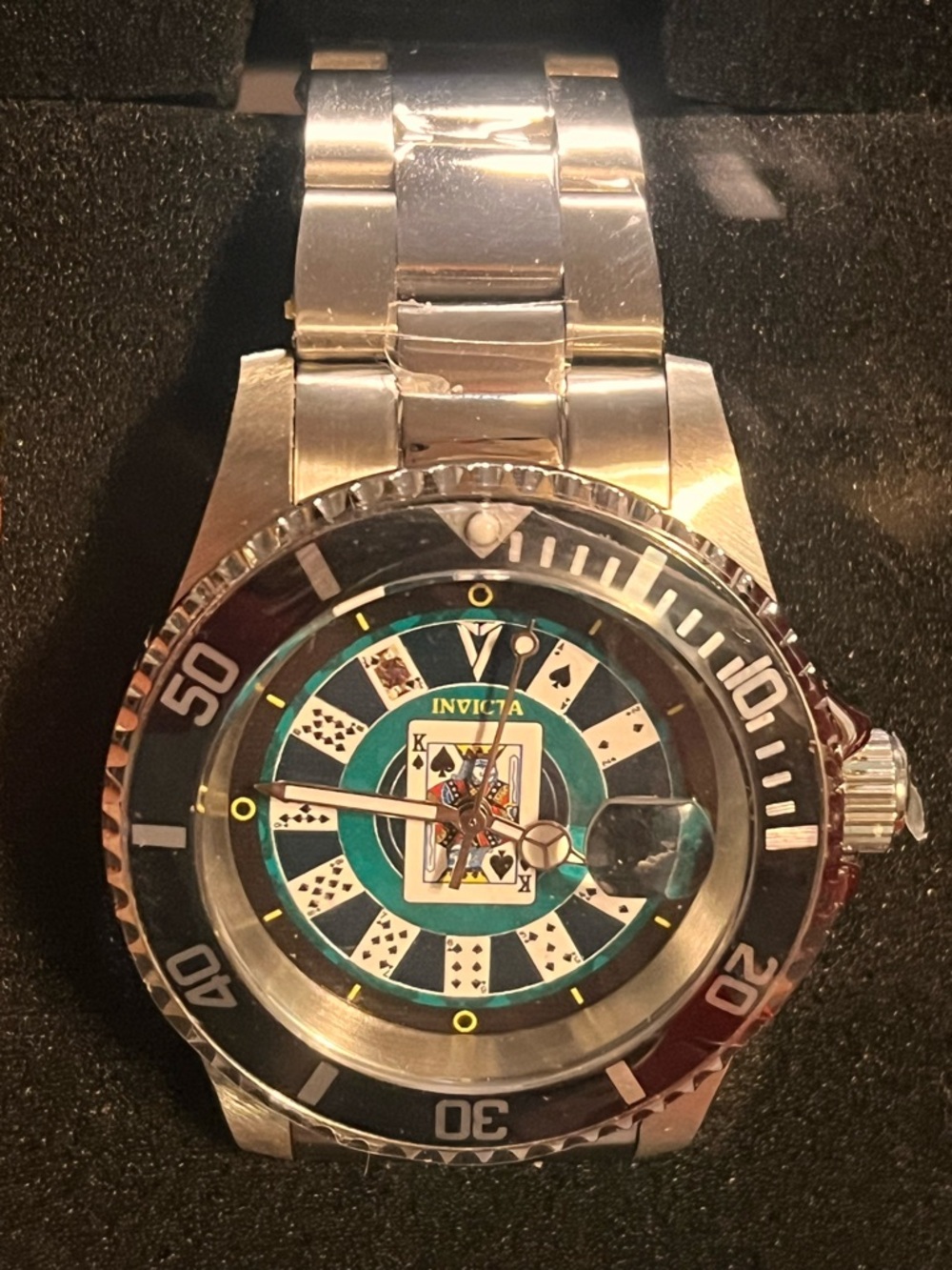 Invicta Green and Black Playing Card Dial Stainless Steel Watch